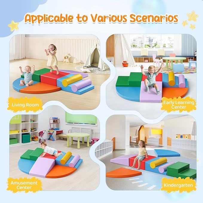 Lischwert Foam Climbing Blocks for Toddlers 1-3, 8pcs Soft Play Set with Crawling Exploration Toys, Indoor Outdoor Infant Safe Blocks for Baby Gym Toddler Playground