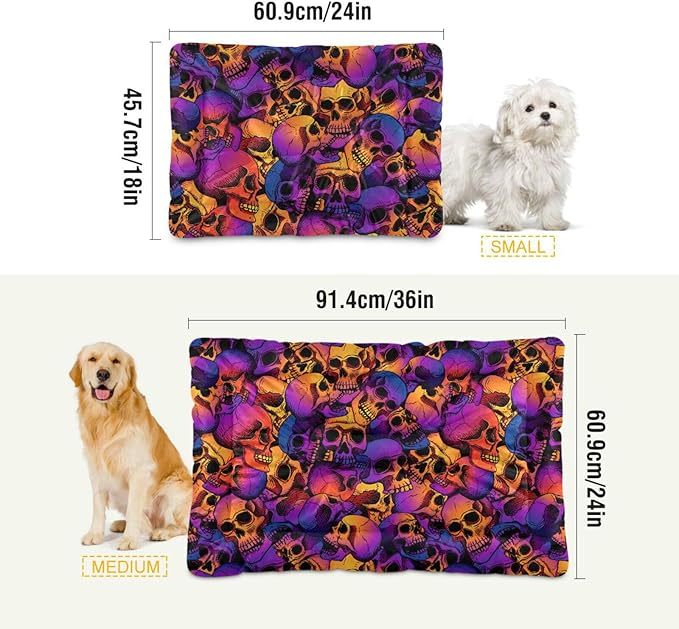 Pet Bed Purple Skull Dog Bed Mat Absorbing Non Slip Pad Pet Sleeping Mat for Small, Medium, and Large Dogs Puppy Cat 36 in x 24 in