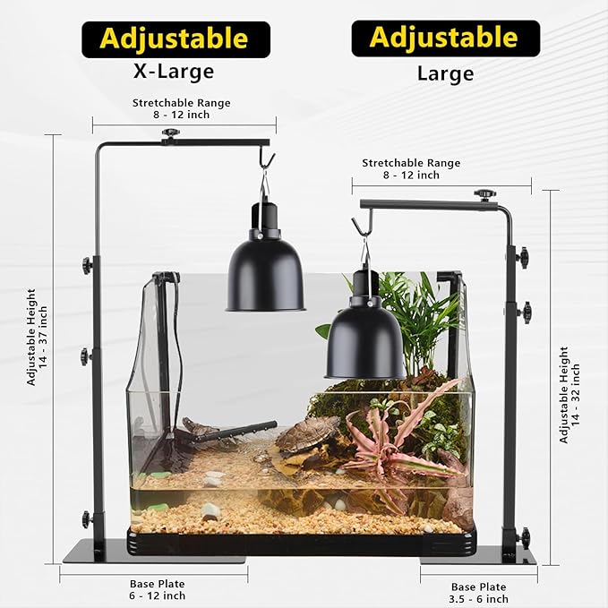 Reptile Lamp Stand , Adjustable 14-37 Inch Heat Lamp Stand , Reptile Light Stand Holder Lamp Hanging Bracket Metal Support for Glass Terrarium
