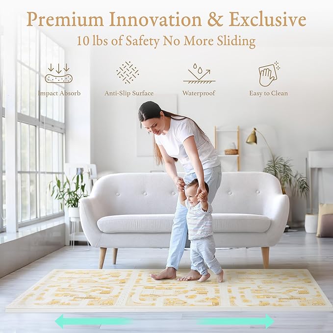 PopsyKosy Premium Baby Foam Play Mats -Stylish Floor & Exercise Puzzle Mat for Toddlers & Kids- 6 Soft, Non-Toxic, Odorless, Peel-Resistant Foam Tiles - 6ft x 4ft -1" inch Extra-Thick, Warm Beige