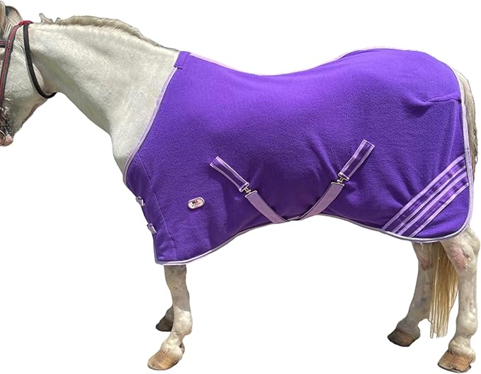 Majestic Ally Anti Pill Fleece Horse Blanket/Sheet with Silver Braided Rope (Purple, 70)