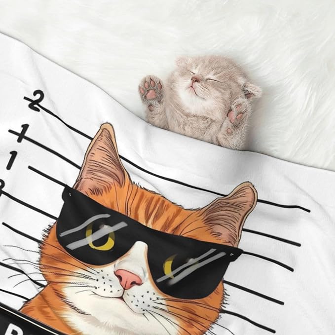 Cat Holding Mugshot Sign Print Soft Plush Pet Blanket, Washable Dog Blanket, Cat Fleece Throw, Puppy Bed Crate Mat & Sofa Couch Protector - Medium