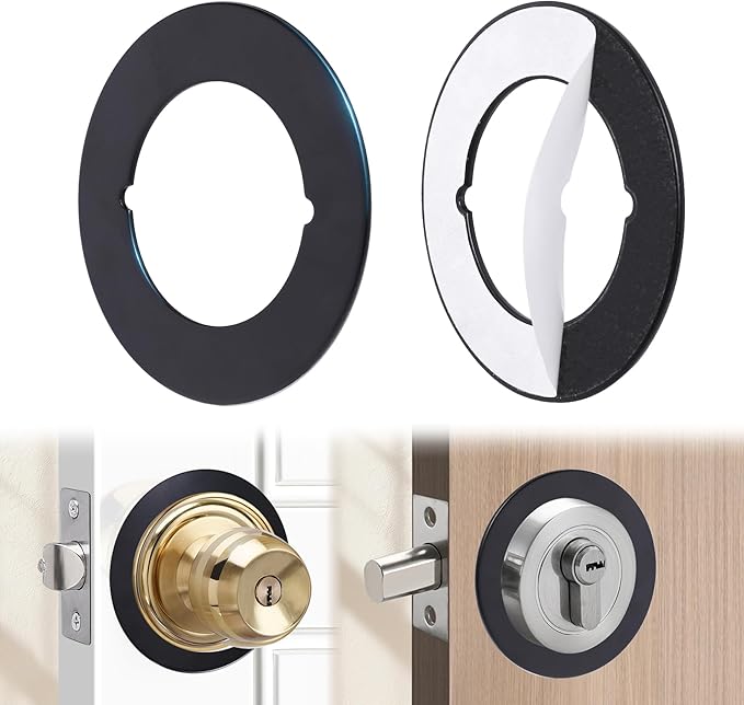 1 Pcs Upgraded Door Knob Plates with Double-Sided Tape –Thick Stainless Steel Scar Plates for Deadbolts & Knobs, Durable Lock Hole Covers for Fixing Loose Knobs and Damaged Areas(Matte Black)