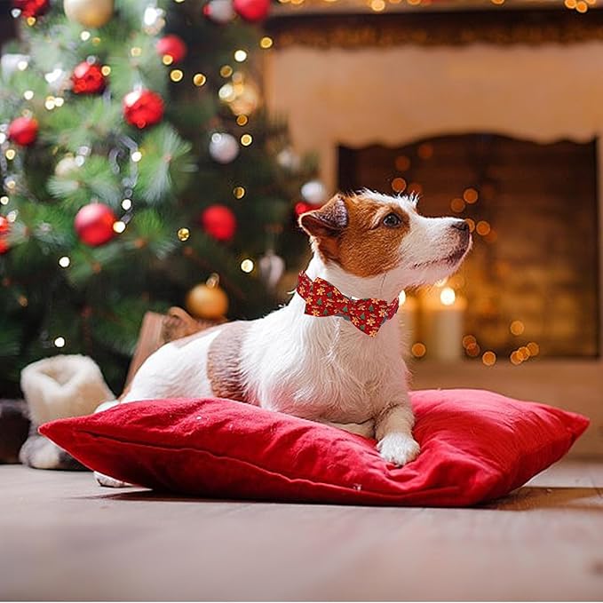 Christmas Dog Collar, Soft Pet Collar Gingerbread Man Cute Dog Collar with Bow Red Christmas Tree Adjustable Sturdy Collars Winter Holiday Collars for X-Small Girl Boy Dogs
