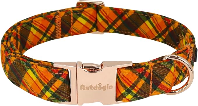 Cotton Fall Dog Collar, Halloween Dog Collars for Large Dogs, Soft Adjustable Cute Dog Collars, Brown Orange Stripe for Small Medium Large Dogs, Perfect for Girl or Boy Dog Collars-L