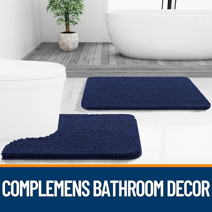 OLANLY Bathroom Runner Rugs 44x24, Soft Absorbent Chenille Bath Rugs, Rubber
