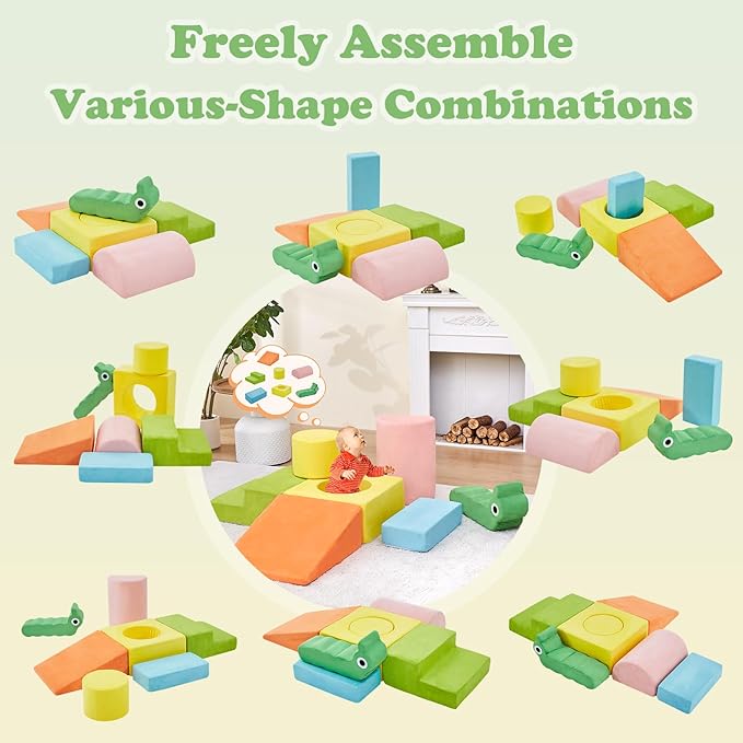 QUCHI Climbing Toys for Toddlers, Baby Climbing Blocks, 7-Piece Soft Foam Climbing Blocks Set, Baby Climbing Toys, Toddler Playtime Corner Climber Foam Play Gym for Climbing Crawling and Sliding