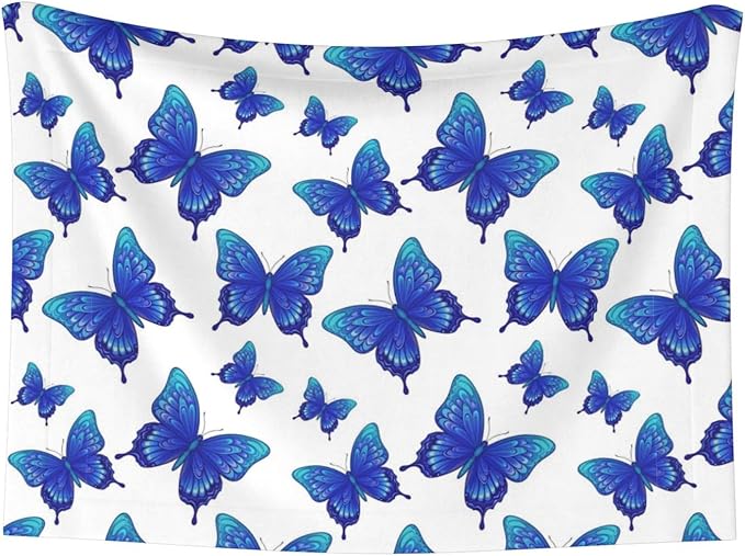 Pet Blanket for Car Rides Vet Visits, Butterflies Blue Purple, Two Sided Reversible Plush Design with Bumpy Dot Side Offers Comfort Home Piece On Go Travel