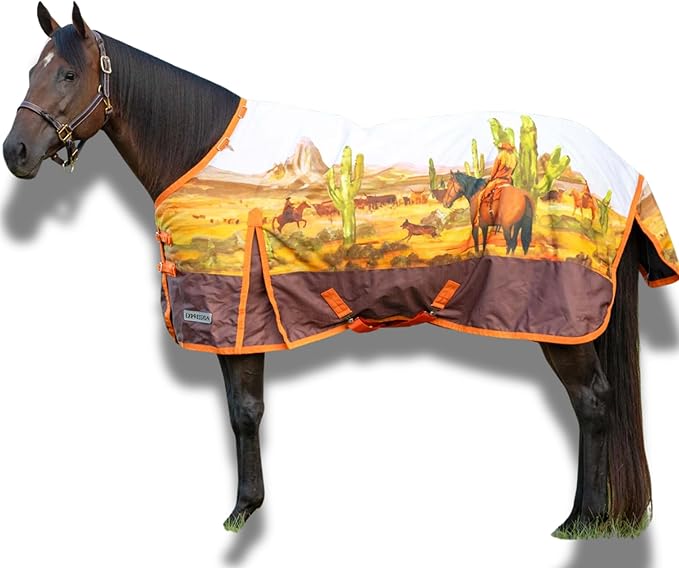 Jeffers Expression 1200 Denier Standard Neck Turnout Sheet, Cattle Drive, 72"- Waterproof, Breathable Horse Sheet with 0g Polyfill, No Insulation, Ideal Protection for Wind & Rain, Lightweight