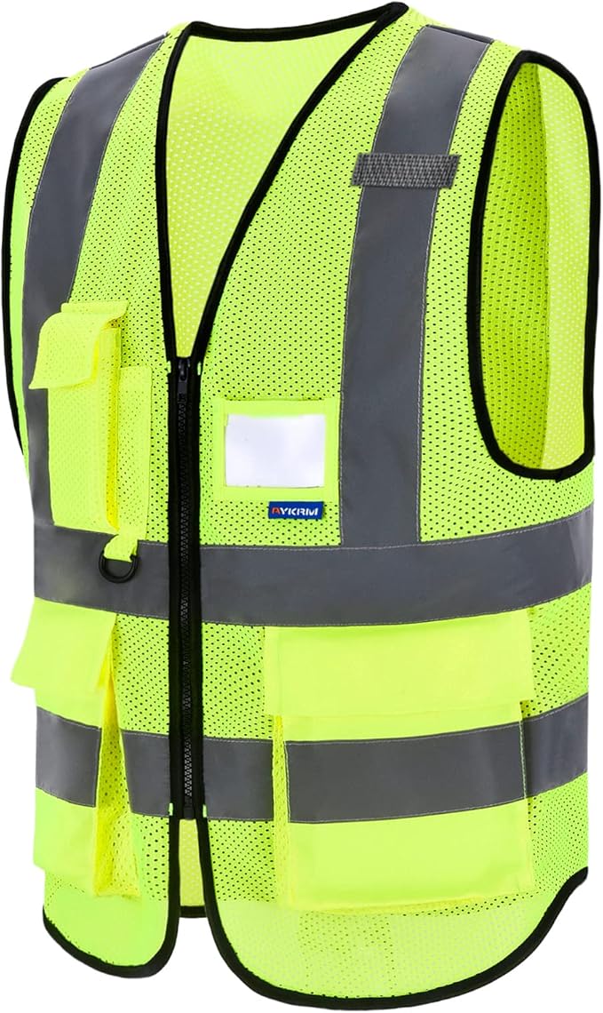 A-SAFETY High Visibility Mesh Safety Reflective Vest with Pockets and Zipper,Hi Vis Viz Reflective Safety Vest(Yellow Mesh S)