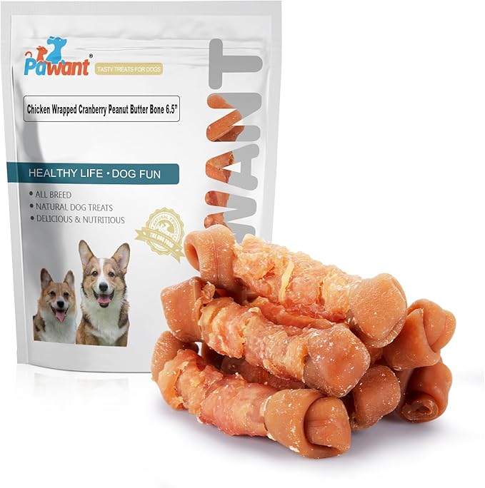 Dog Treats Chicken Wrapped Peanut Butter Bone Rawhide Free Dog Chews Long Lasting 6.5" 454g