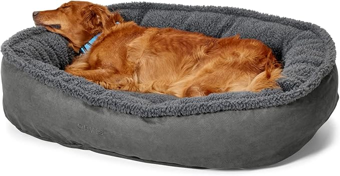 Orvis ComfortFill-Eco Fleece Wraparound Dog Bed - Soft Dog Beds with 360-Degree Support for Small, Medium, Large Dogs, Gun Metal - L