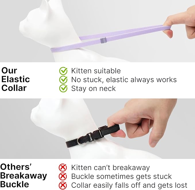 Safety Cat Collar - U.S. IDA Gold Awarding Design, Stretch Elastic Quick Release, Non Breakaway - Light Weight for Kitten, Neck Fit 5.9'-11.8' for All Small Large Cat,S(Linen)