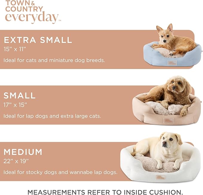 TOWN & COUNTRY EVERYDAY CuddleTown Faux Linen Comfy Cozy Cuddler Pet Bed, Supportive & Calming Egg Crate Foam, Non-Slip Bottom, Machine Washable Cover, Beige, Medium 28"x26"x8"