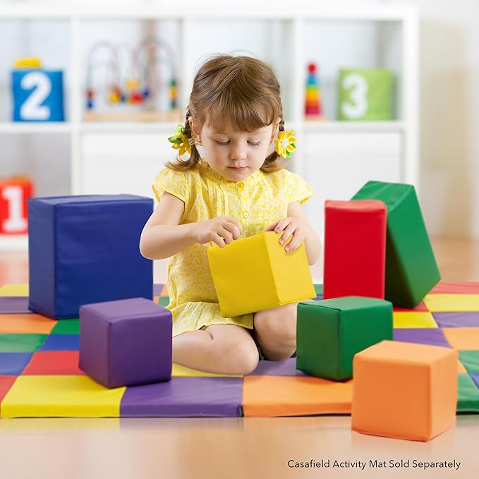 Casafield Large Toddler Foam Building Blocks (7-Piece Set), Soft Play Kids Stacking Cubes, Assorted Colors and Sizes for Daycare, Nursery, Preschool