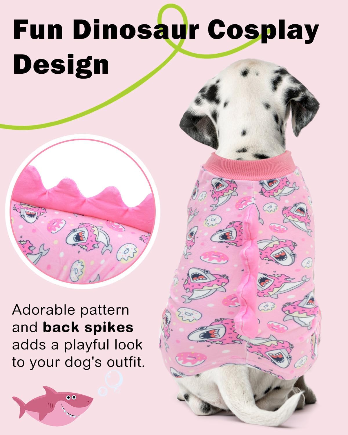 CuteBone Dinosaur Costume Dog Pajamas, Stretchy Spandex Crystal Velvet Sleepwear Coat for Small Dogs, Soft & Warm Pet Outfit Clothes for Cold Weather, Cozy Pullover Design COSP09L