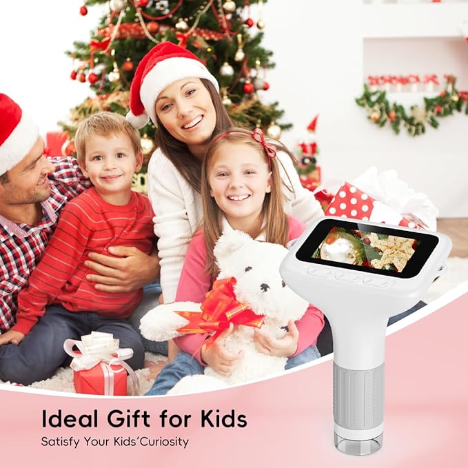 Microscope for Kids, 3'' Digital Handheld Kids Microscope with Adjustable Light, 1000X 1080P Pocket Portable Mini Micro Scope, Stem Toys for Ages 5-7 8-12 Teen Boys and Girls Educational Gifts, White
