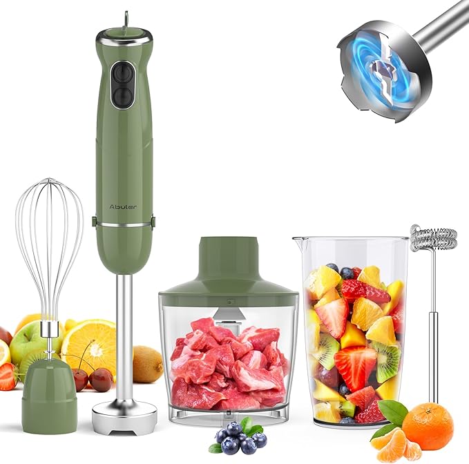 Immersion Blender Handheld 5 in 1 Hand Blender, 1000W Hand Mixer Stick, BPA-Free 12 Speed Handheld Blender with Mixing Beaker, Chopper, Whisk and Milk Frother for Soup, Smoothies, Sauce, Baby Food
