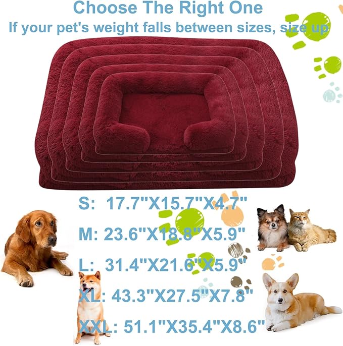 Dog Beds Large Sized Dog Orthopedic, Sofa Dog Bed with Waterproof Lining and Nonskid Bottom, Rectangle Washable Dog Bed for Medium Small Dogs and Cats Comfortable (Color : Red, Size : 23 x 18)