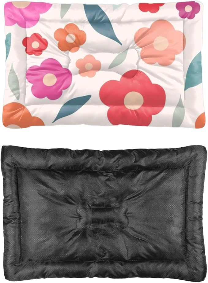Retro Botanical Floral Dog Beds and Furniture Mat for Dogs Kennel Pads Dog Crate Bed Washable Non-Slip Beds for Crates Washable Camo Bed Mat Kennel Pillow Indoor Outdoor 36X24 Inch