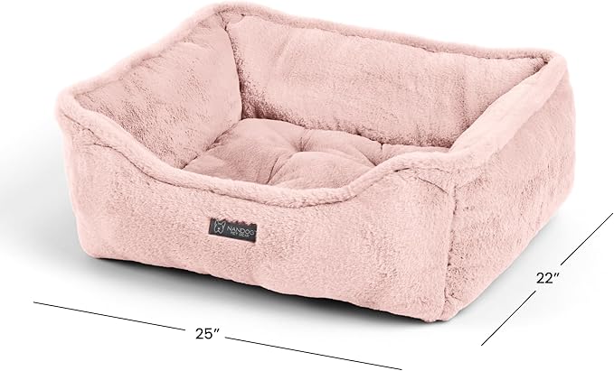 NANDOG Cloud Prive Collection Washable Cat and Dog Bed for Small to Medium Breeds – Made of Ultra Soft Micro Plush Fabric – Reversible Design with Double-Stitched Seams (Blush Pink, Medium 25”)