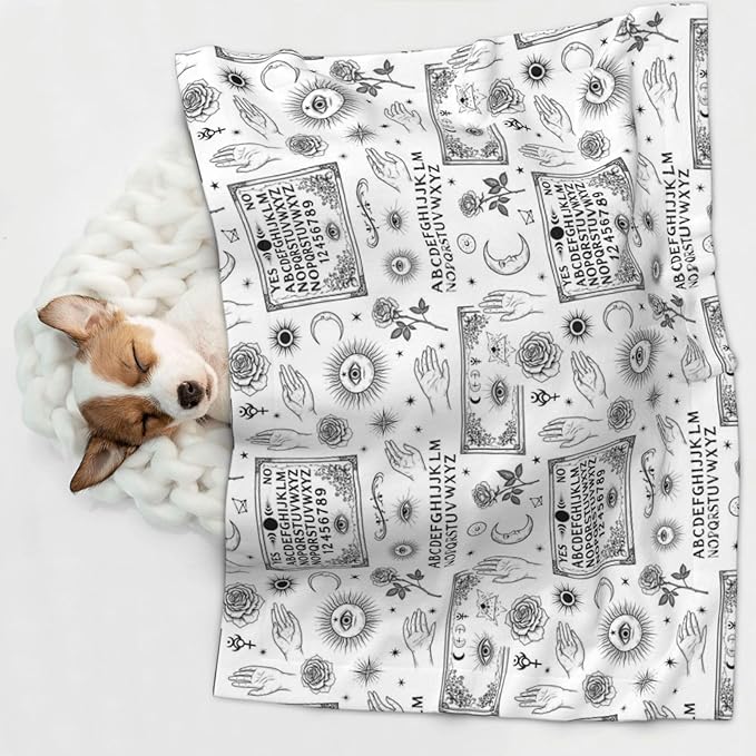 Reversible Plush Dot Pet Blanket for Dogs and Cats, Spirit Board with Skull Occultism Set, Ultra Soft Two Sided Design with Warm Fuzzy Side and Smooth Side for Comfort