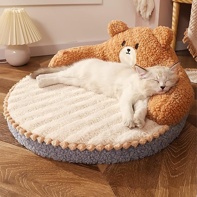 Cat Bed, Cute Bear Hug Design Dog Cat Beds Cuddler Bear Plush Pet Beds, Warm Soft Soothing High Backrest Dog Beds for Medium Small Dogs Puppy Kitty (Little Bear)