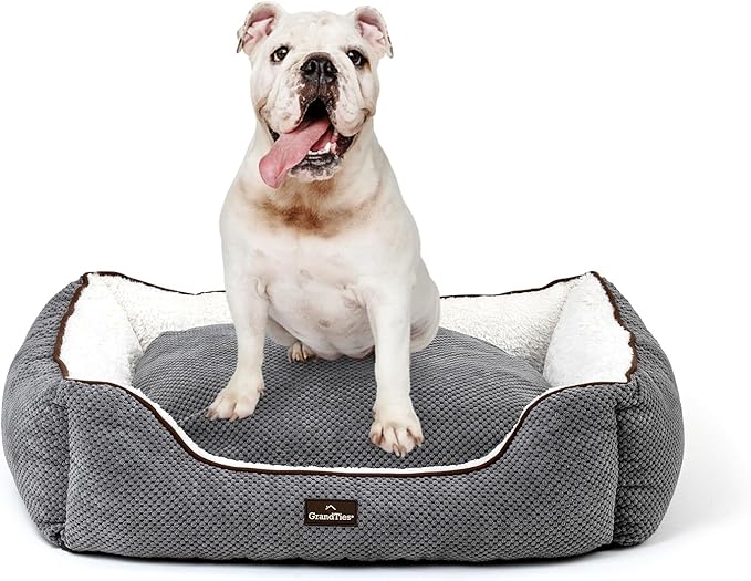 GrandTies Fluffy Dog Beds for Small Medium Large Dogs & Cats, Machine Washable Dog Bed, Rectangle Breathable Soft Calming Sleeping Warming Pet Beds with Waterproof & Non-Slip Bottom (M 34", Moonlight)