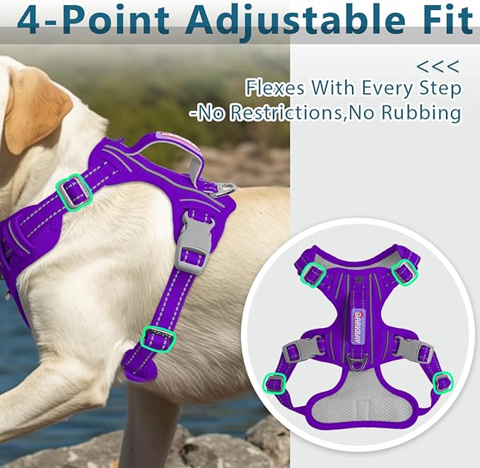 BARKBAY Dog Harness No Pull Oxford with ID Tag Pocket - Heavy Duty, Reflective, Easy Control for Large Dogs(Purple Oxford,XL)