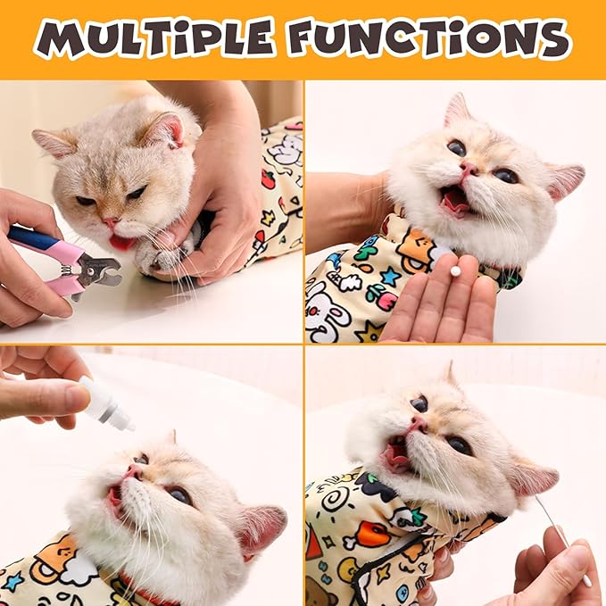 Cat Grooming Wrap, Self-Adherent Soft Cat Blanket to Wrap, Nail Clipping, Anti-Bite, Anti-Scratch, Anti-Escape Calming Wrap