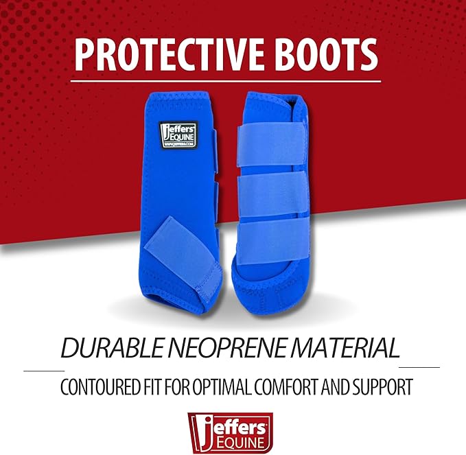 Jeffers Equine Protective Horse Boots 1 Pair Blue - Safe Neoprene Leg Guards & Comfortable Fit, Durable Strap Closures, Front & Hind Support, Equestrian Accessories for Travel & Riding - Medium