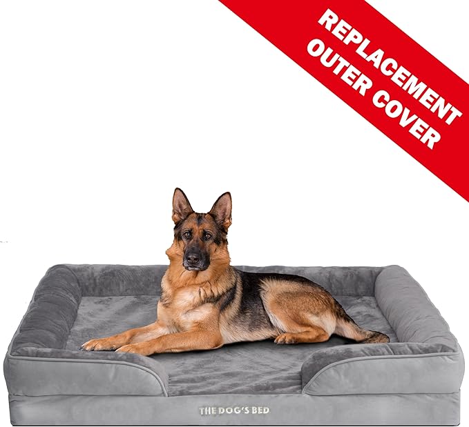 The Dog’s Bed Replacement Outer Cover & Bolster for Standard Foam Beds, Flannel Fabric, Silver Grey, XXL