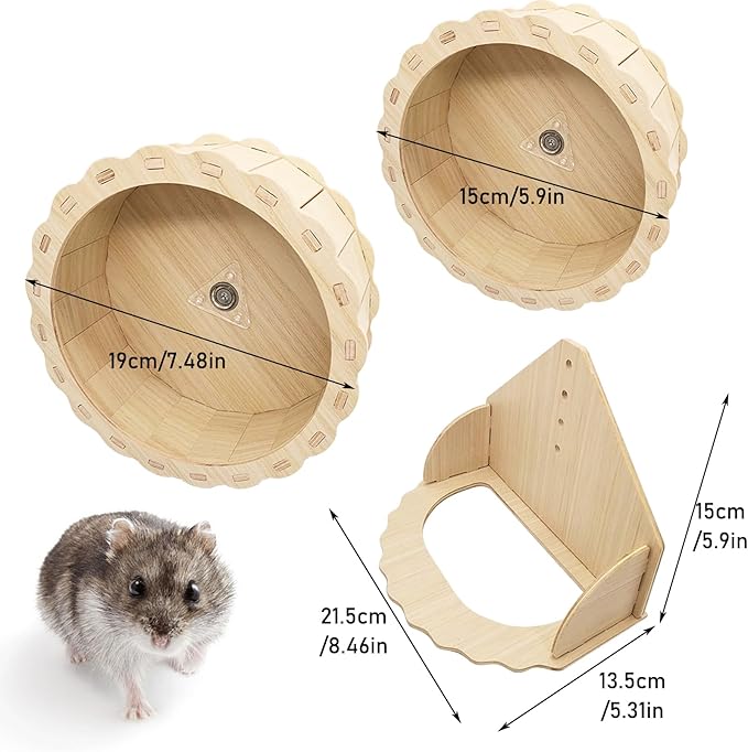 Hamiledyi Wooden Hamster Wheel, Small Pets Exercise Wheel, Silent Running Wheel for Gerbil, Mice, Guinea Pigs, Dwarf Syrian Hamster (5.9in)