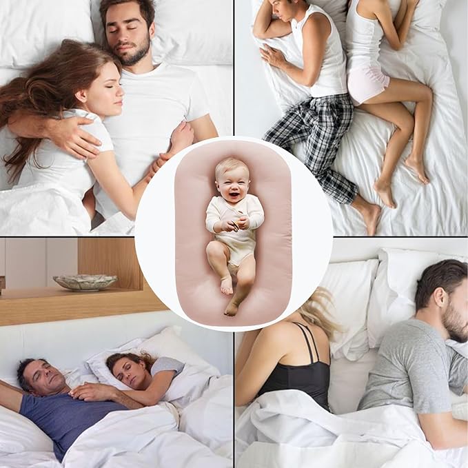 Baby Lounger Play Mat,Baby Lounger for Newborn Tummy Time for Baby in Bed,0° Angle Newborn Lounger Baby Nest for Boys & Girls 0-12 Months(Pink)