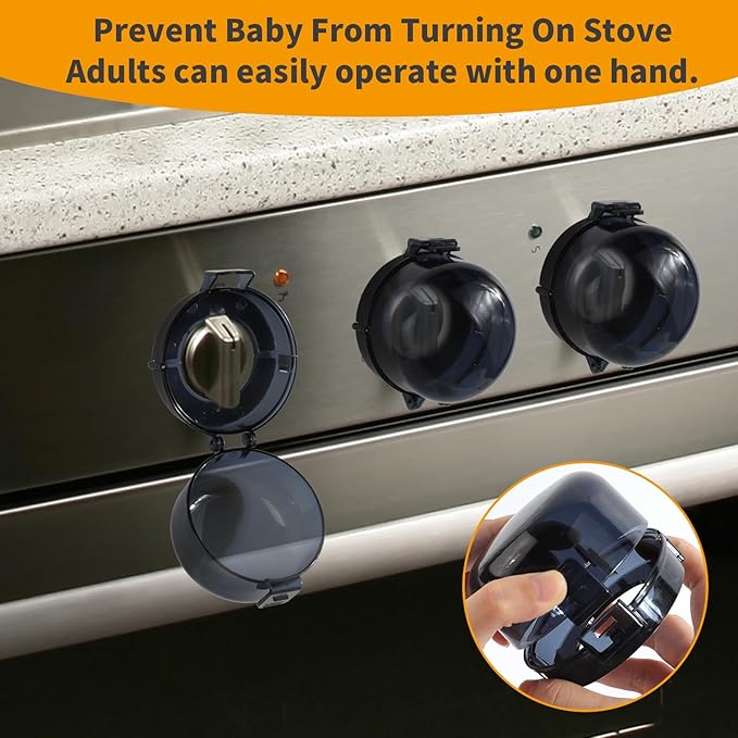 5 + 1 Packs Stove Knob Safety Covers for Child, Childproof Oven Door Lock, Baby Proofing Kitchen Gas Range Oven Knobs Locks, Black