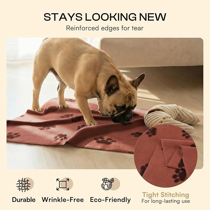 LINENLUX Cute Dog Blanket for Small Medium Dogs 6-Pack Soft Stretchy Fleece Blankets for Pet Cat Puppy Warm Wrinkle-Resistant Throw for Couch Bed Outdoor Coffee 45x31 inch (Pack of 6)