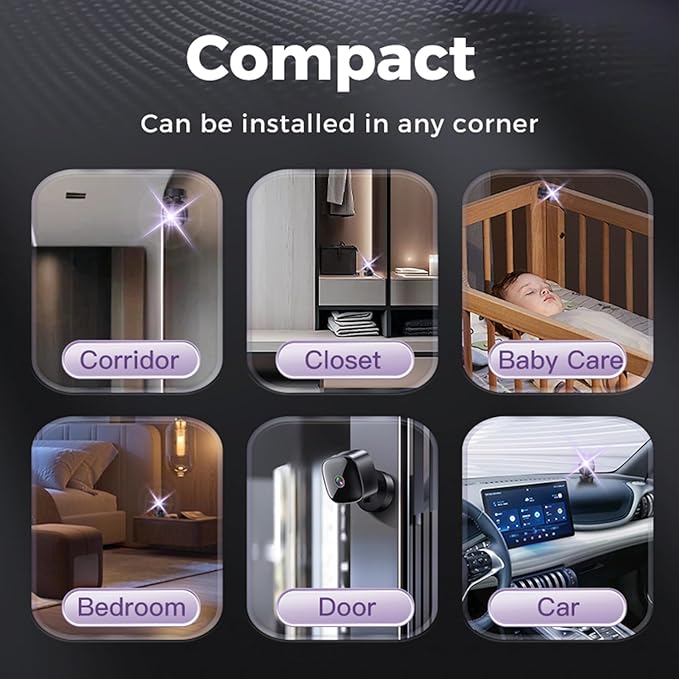 Yunir Small Camera, Security Camera Indoor with Night Vision, 360 WiFi Cameras for Home Security, Pet Dog Baby with Phone App, Motion Detection