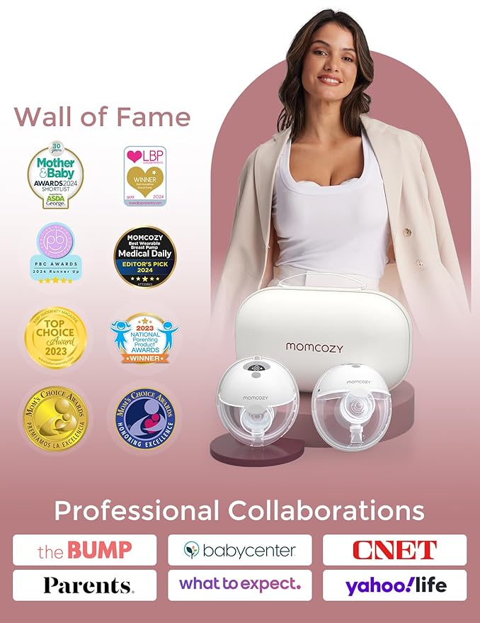 Momcozy M5 Hands-Free Wearable Breast Pump, Double-Sealed Flange for Baby-Like Comfort, 3 Modes & 9 Suction Levels, Portable Electric Pump – 24mm, 2-Pack Quill Gray