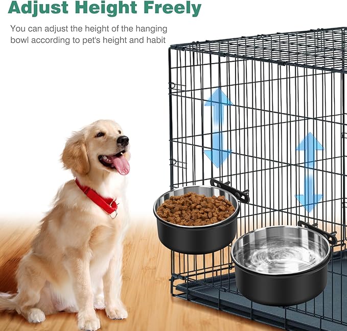 Crate Water Bowl No Spill, 2 Pack Dog Crate Bowls Hanging, Kennel Dog Water Food Bowls Mountable, Pet Cage Accessories Feeder Dish, Large Stainless Steel Coop Cup for Cat Puppy Bunny Guinea Pig Ferret