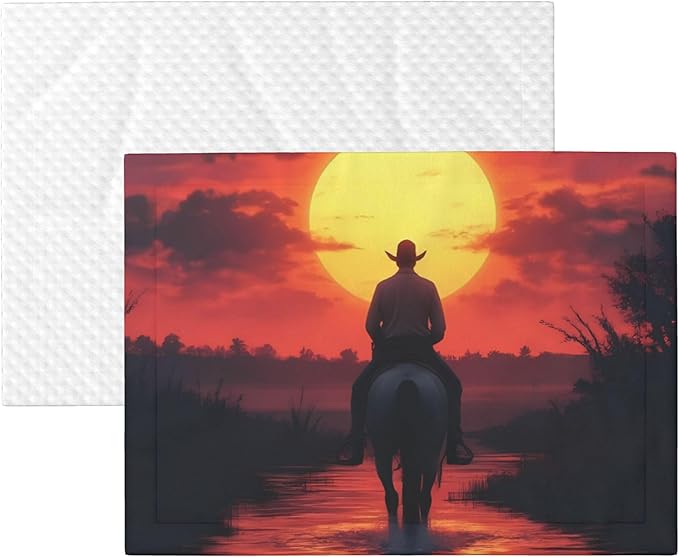 Waterproof Dog Blanket Soft Pet Blanket for Puppy Cat, Fleece Cat Throw Blankets for Furniture Bed Couch Sofa Reversible - Sunset River Western Cowboy