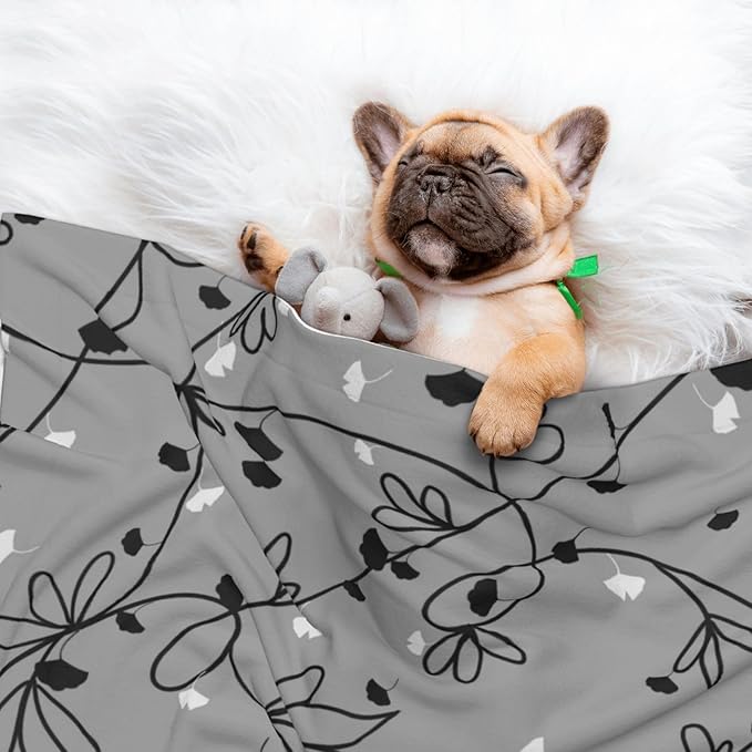 Floral Throw Blanket - Ginkgo Leaf Vine Blanket for Dog Cat Pet Blankets 40x30 for Couch Sofa Bed