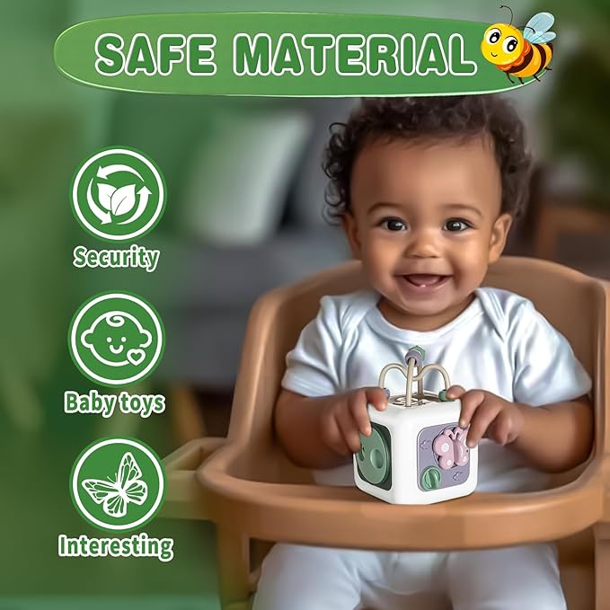 Montessori Educational Insect Busy Cube Toys for 1+ Year Old Boys Girls, Car Seat Airplane Travel Sensory Toys for Toddlers 1-3, 1st Birthday Gifts 6 12 Months