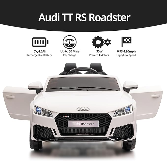 Kids Electric Car, Licensed Audi 6V Kids Ride on Toy Car for Toddlers with Remote - White