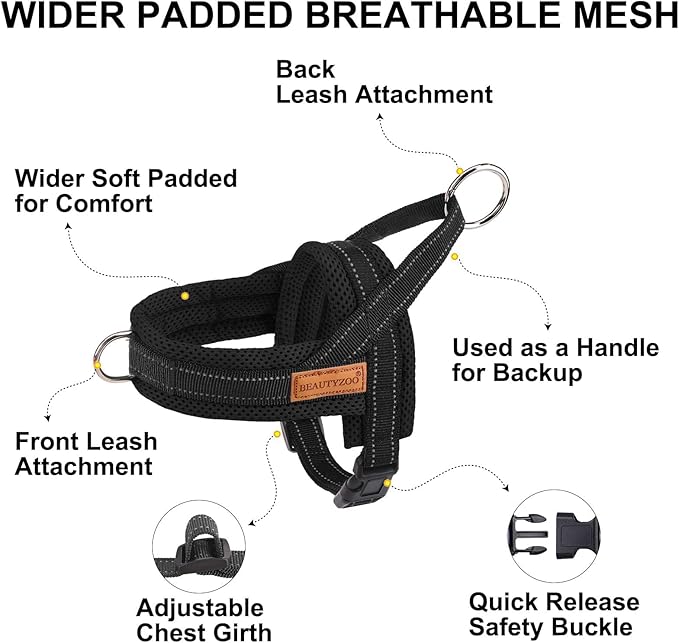 BEAUTYZOO Dog Harness for Small Dogs, No Pull Dog Harness and Leash Set, Soft Escape Proof Puppy Vest Harness with Handle, Reflective Lightweight Step in Harness for Girl Boy Dogs, Black XS