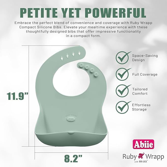Abiie Ruby Wrapp Silicone Bibs for Babies with Front Pocket - Waterproof Bib - Stain Resistant - Silicone Toddler Bibs