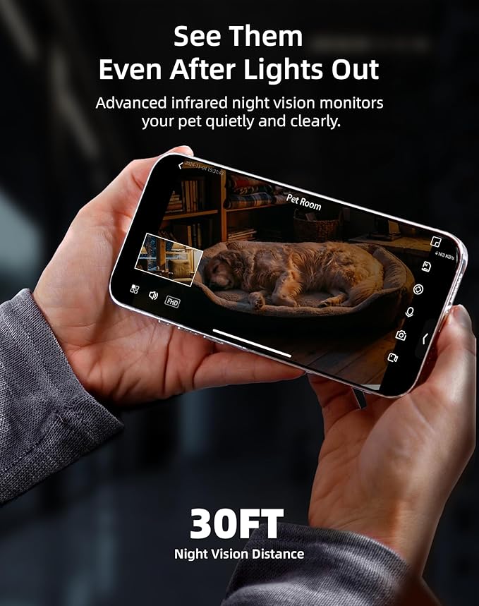 VIRTAVO Pet Camera Indoor for Dogs & Cats, 360° PTZ Pet Monitor with Motion Tracking, Dual‑Lens, 2‑Way Audio, Night Vision, No Subscription, Wi‑Fi 6 (2.4GHz/5GHz), SD & Cloud Storage