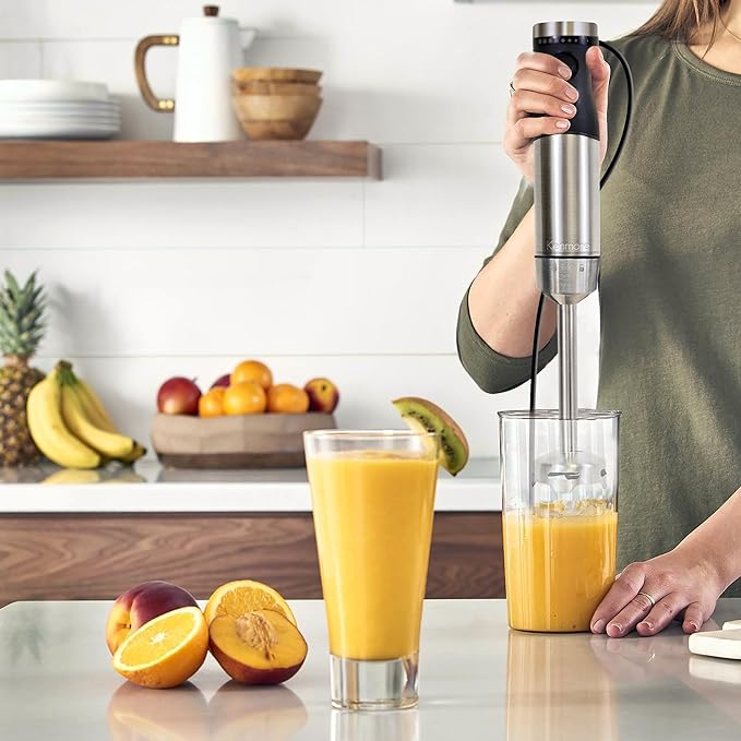 Kenmore Immersion Blender - Handheld Stick Mixer For Kitchen, Food Chopper, Whisk, Smoothie Milkshake Maker, Blend Baby Food, Protein Shake, Puree, Batidora De Inmersión Stainless Steel Blade, Black