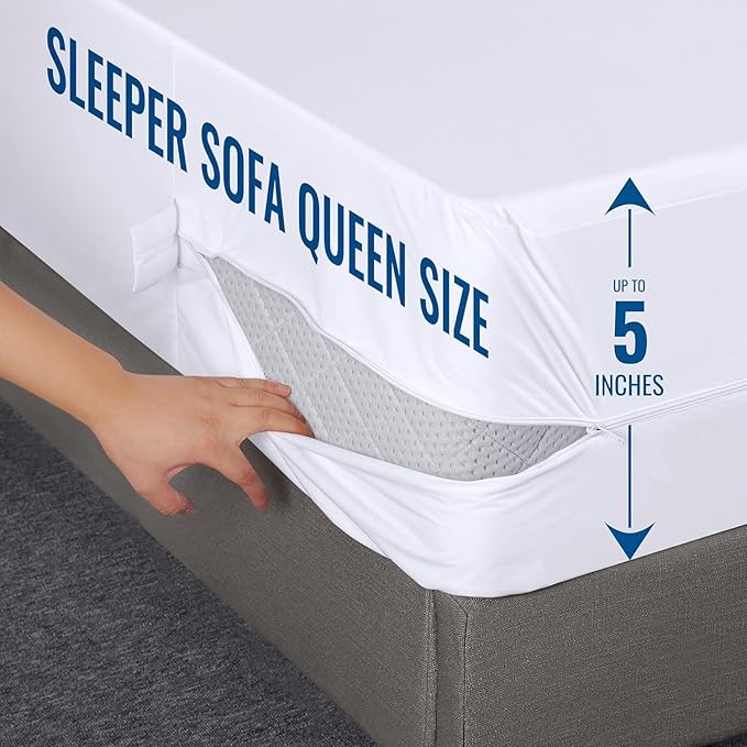 Utopia Bedding Zippered Mattress Encasement Sleeper Sofa Queen, 100% Waterproof Bed Bug and Dust Mite Proof Mattress Protector, Absorbent Six-Sided Mattress Cover