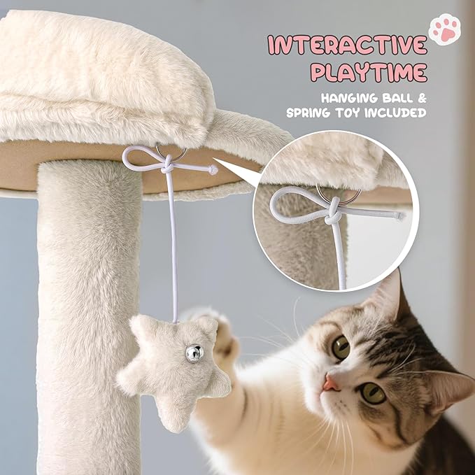 MoNiBloom 60 Inch Cat Tree Tower for Indoor Cats Large Adults, Cat Tower with Scratching Post, Multi-Level Furniture Activity Center with Cat Condo Pet Play House, Beige