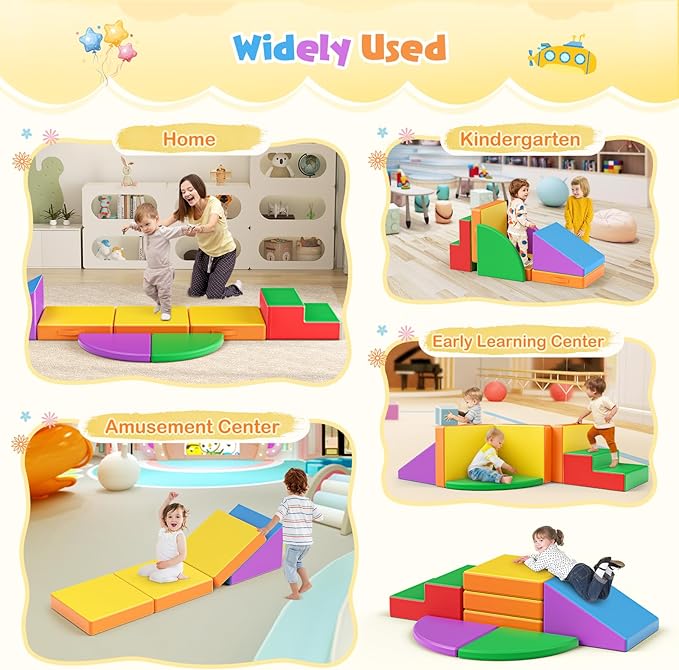 Lischwert Foam Climbing Blocks for Toddlers 1-3, 5pcs Foldable Soft Play Set with Crawling Exploration Toys - Indoor Infant Safe Blocks for Baby Gym & Toddler Playground